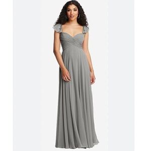 Mori Lee Chiffon Ruffle Sweetheart Ruched Maxi Dress Formal Wedding Grey